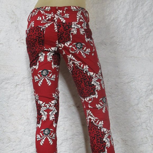 Maroon Printed Jeggings Size 7 - Picture 2 of 3